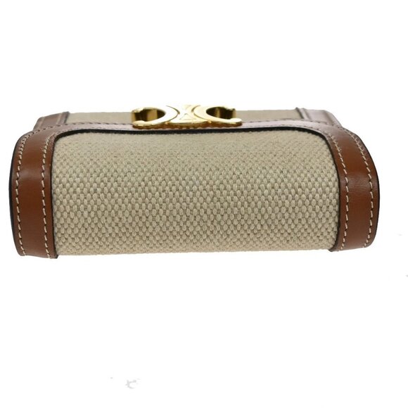 CELINE Triomphe Small Trifold Wallet Purse Canvas Leather Brown BE GHW 87RL411 - Picture 5 of 12